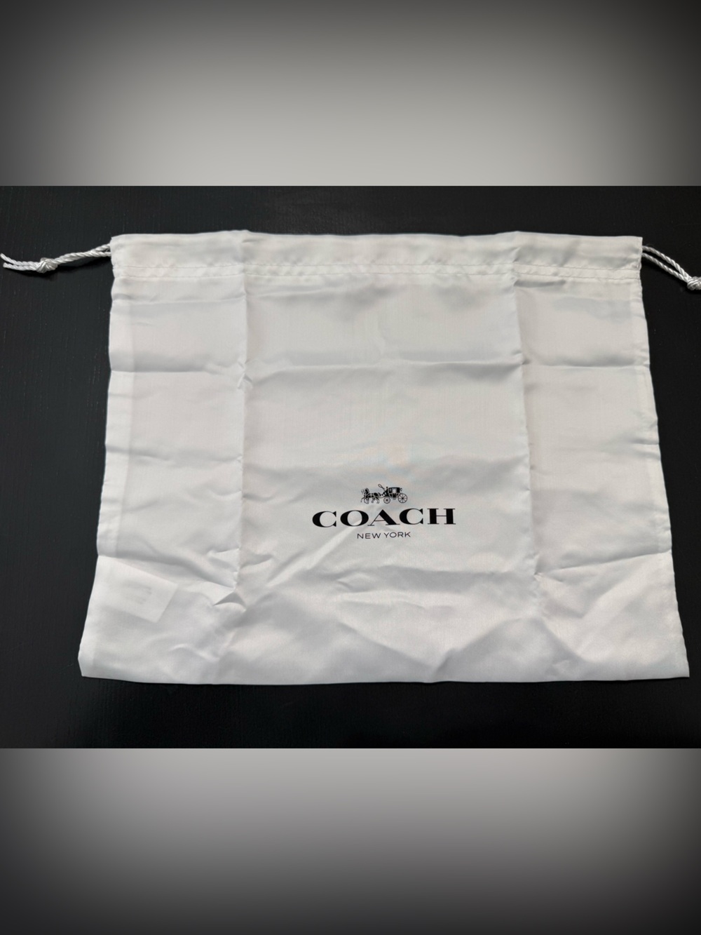 Coach White Drawstring Dust Pouch with Black Logo